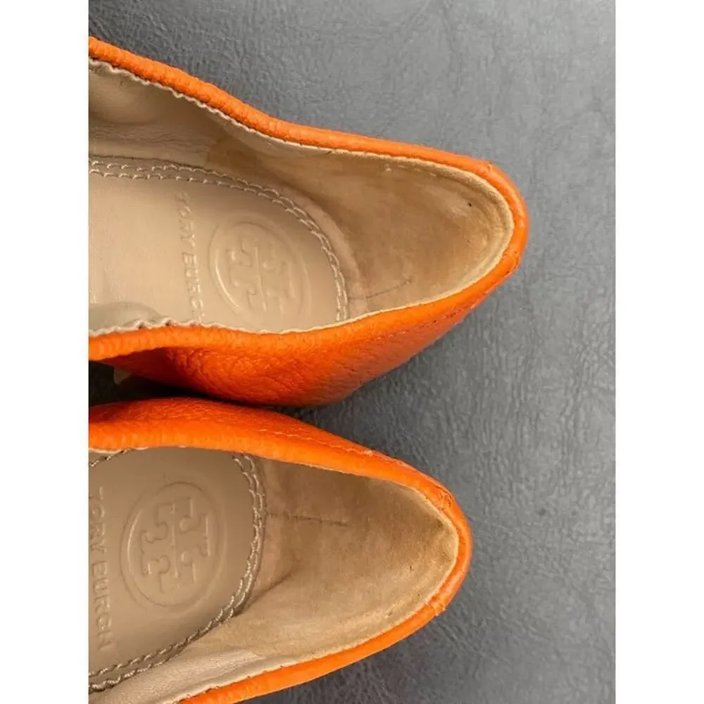 Tory Burch Minnie Travel Ballet Leather Casual Orange Women's US 5 Slip-Ons